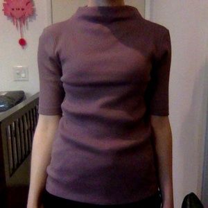 Uniqlo Lilac Mock Neck Short Sleeve Rib Knit Top